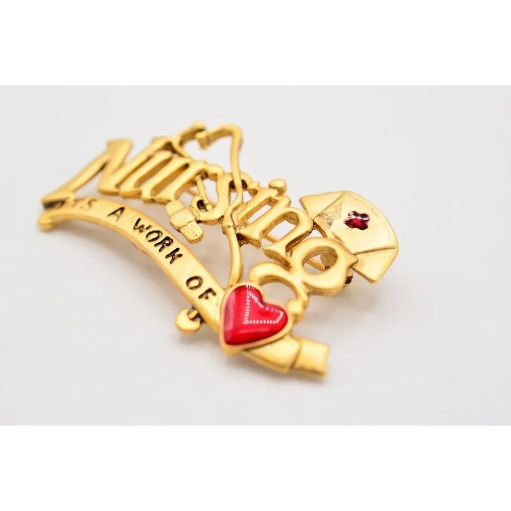Danecraft Vintage Caregiver Nurse Pin Brooch Nursing Work Of Heart NOS 80s BinA9